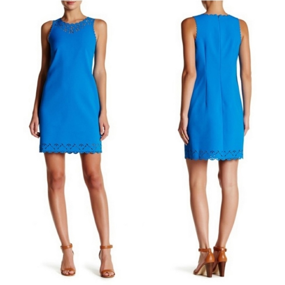 J. Crew Scallop Laser Cut Floral Sheath Blue Dress
